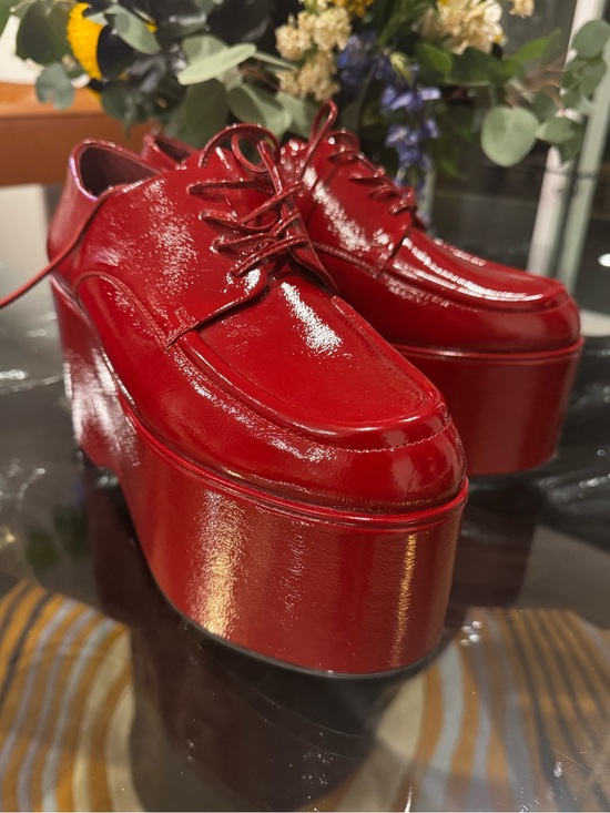 Jeffrey Campbell Shoes - Red Patent Platform Lace-Up Shoes